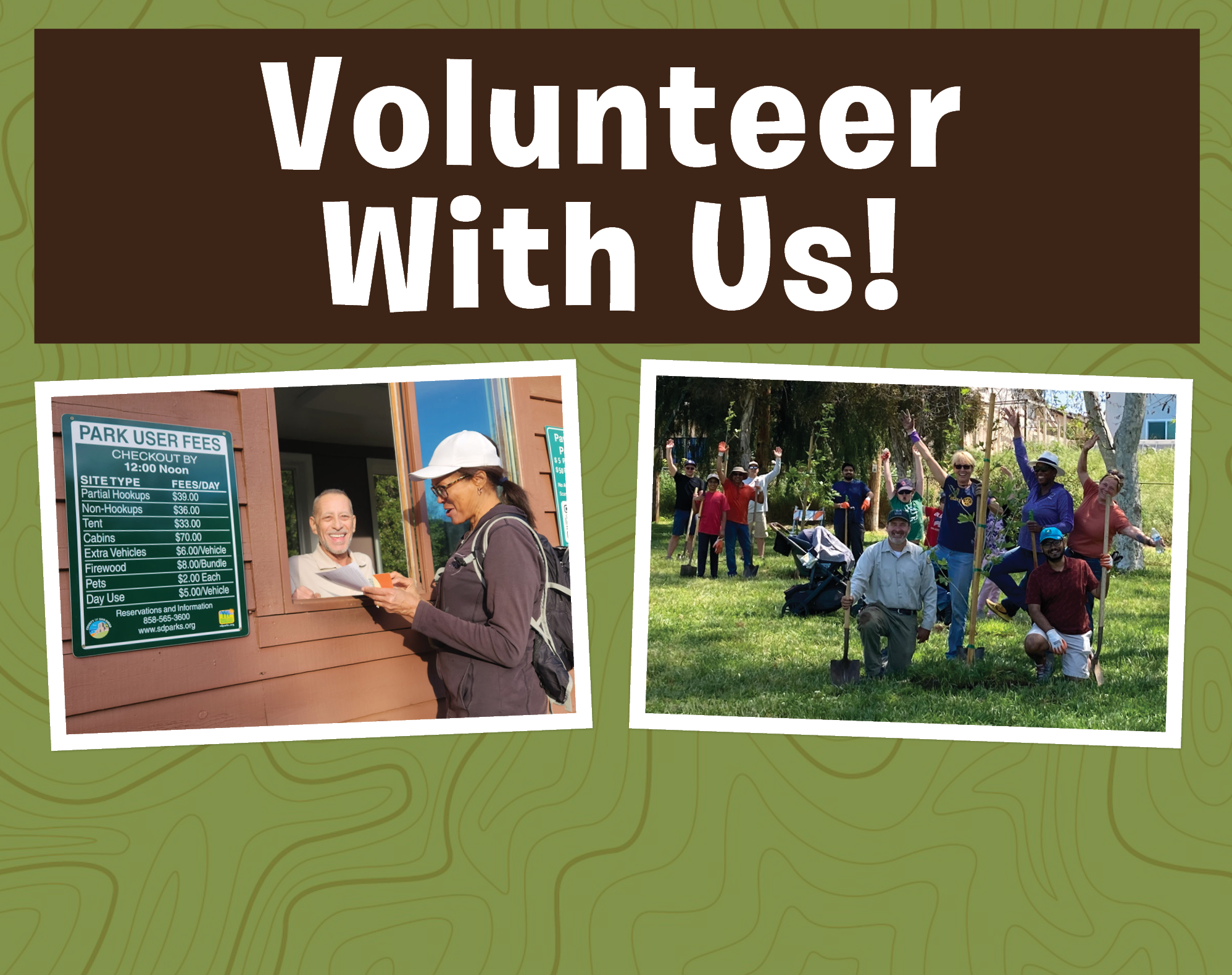 Volunteer with us - shows campground host and tree planting groups