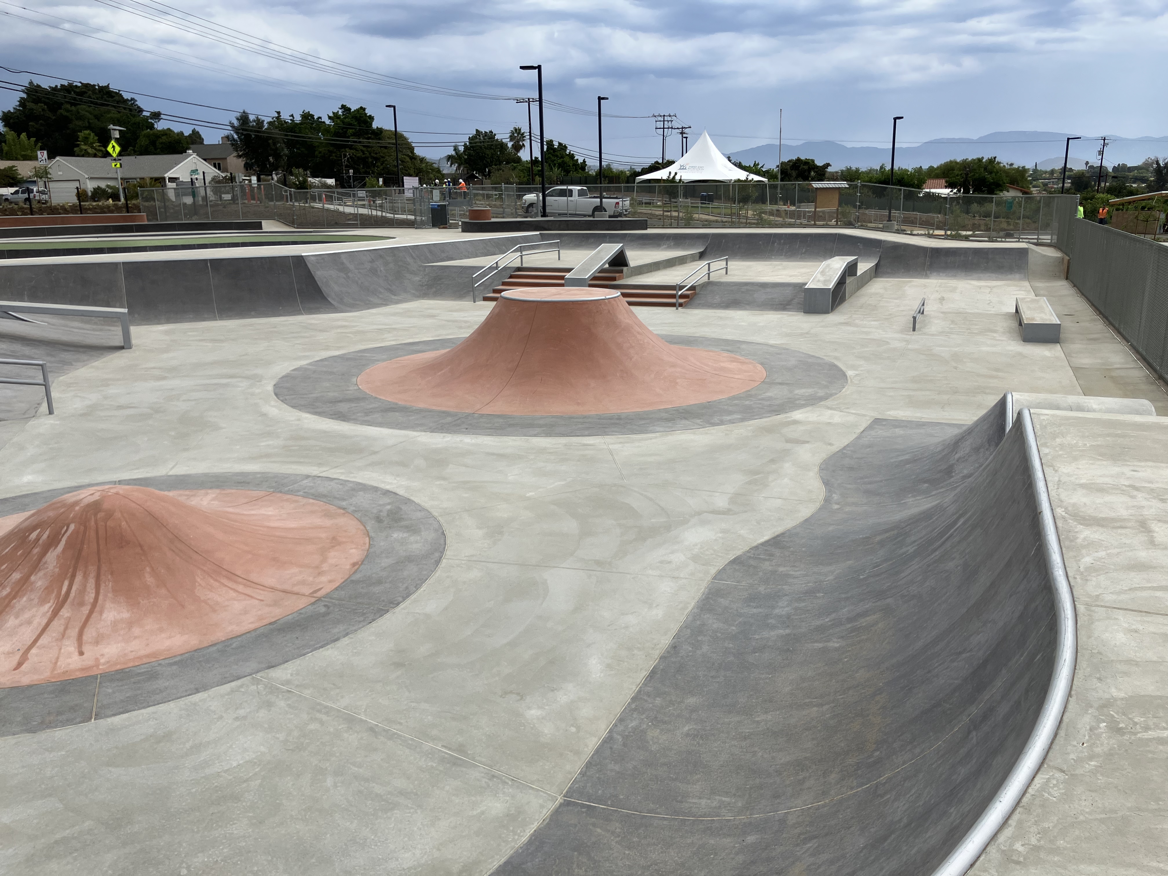 Village View Skatepark showing volcano and rails
