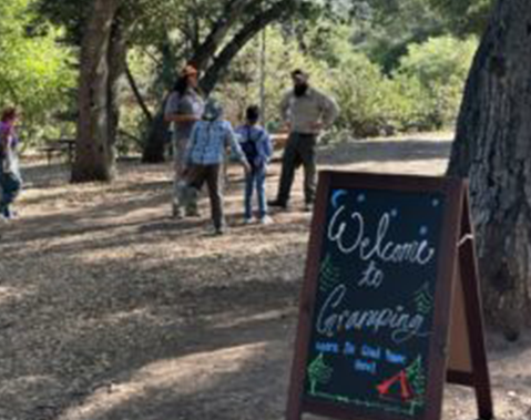 Dos Picos Gramping Welcome Sign