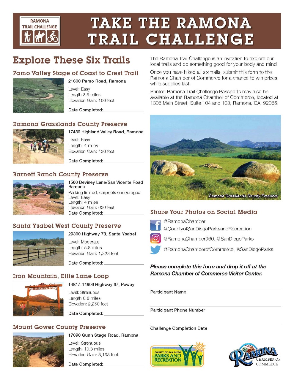 2021 Ramona Hiking Challenge Flyer