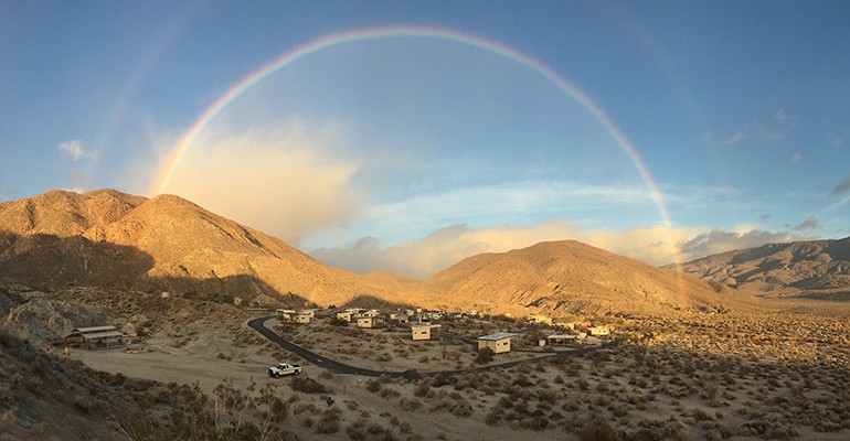 Rainbow over the camping park nestled within Anza Borrego Desert