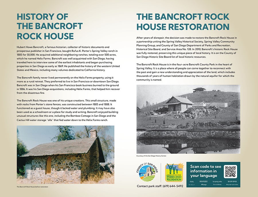 Bancroft Rock House Kiosk Panel Shows history of area