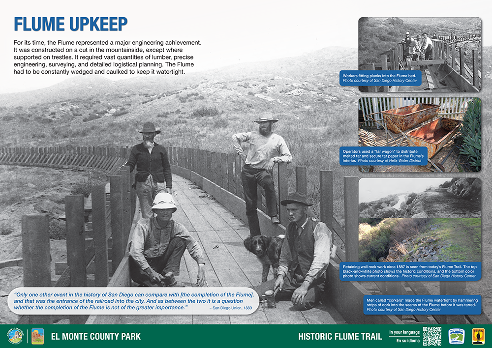 Flume Trail Interpretive panel reference image - Showing workers maintaining the flume